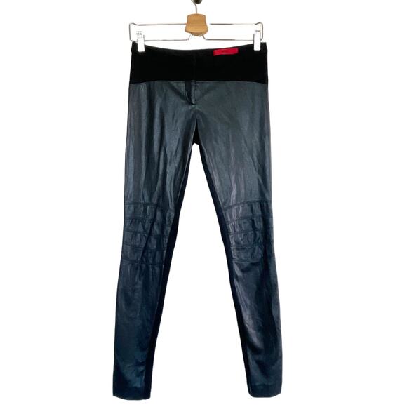 Hugo Boss Pants - HUGO BOSS black vegan faux leather knit slim paneled moto leggings pants